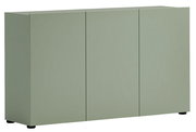 Grüne Kommode mit drei Türen, frontal fotografiert