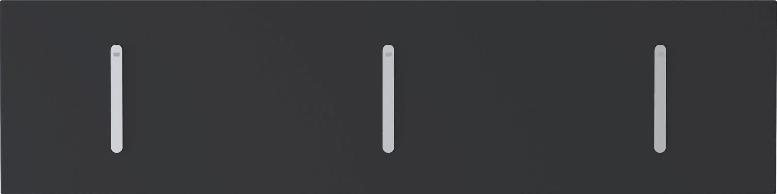 Moderano Klapphakenleiste LECCO Schwarze Klapphakenleiste mit drei silbernen Haken, frontal betrachtet.