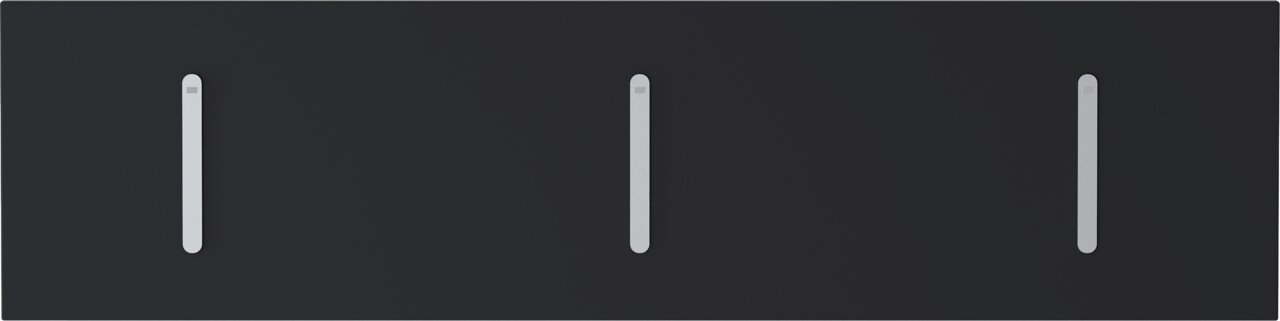 Moderano Klapphakenleiste LECCO Schwarze Klapphakenleiste mit drei silbernen Haken, frontal betrachtet.