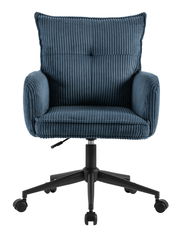 Blauer Drehstuhl mit geripptem Stoffbezug, Vorderansicht