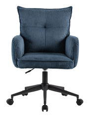 Blauer Drehstuhl mit geripptem Stoffbezug, Vorderansicht