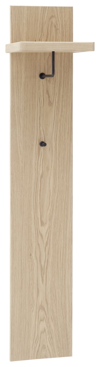 Garderobenpaneel aus hellem Holz mit Ablage und Haken, Frontalansicht