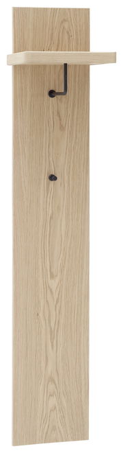 Garderobenpaneel aus hellem Holz mit Ablage und Haken, Frontalansicht