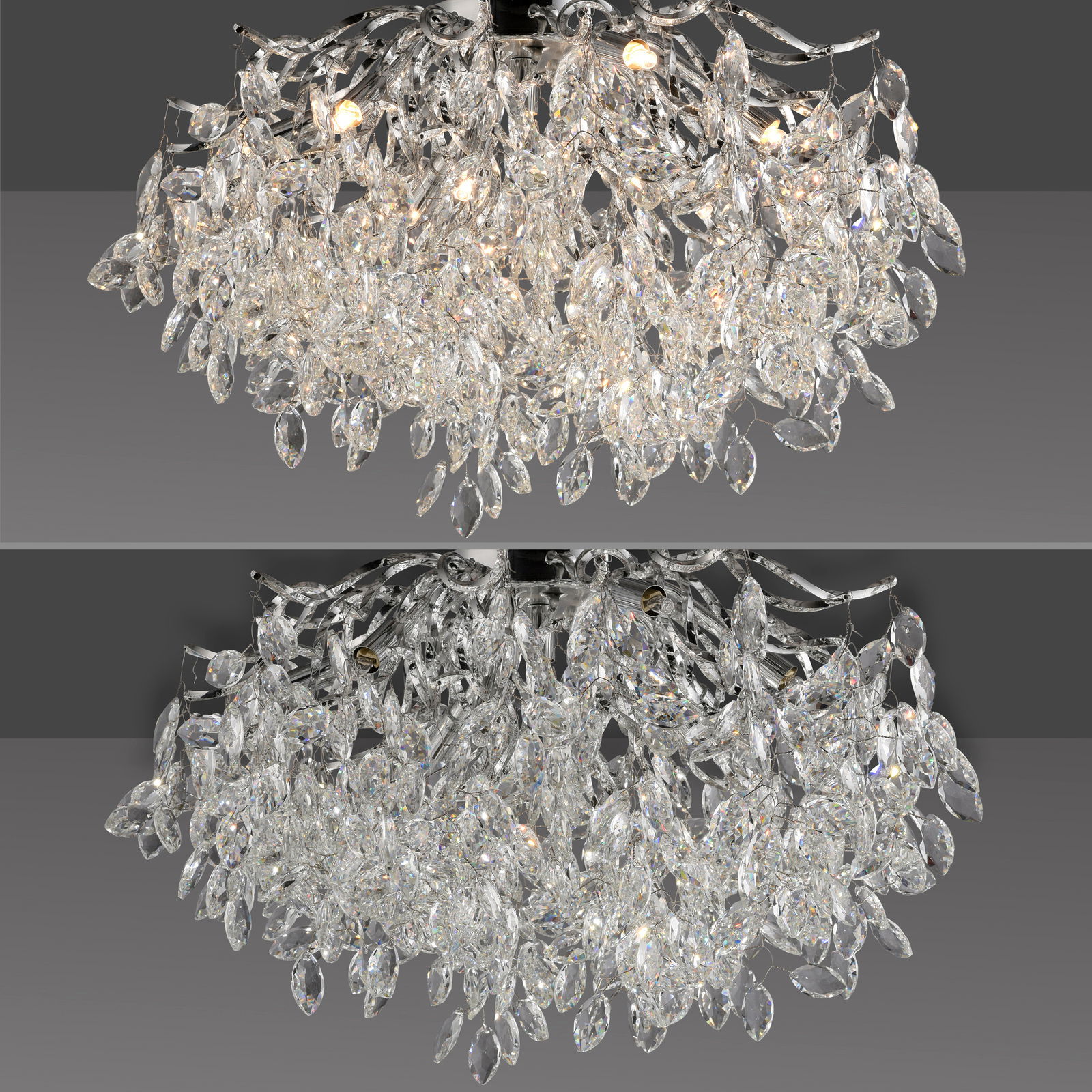 Deckenleuchte RICICLE von Paul Neuhaus mit funkelnden Kristallen, seitliche Perspektive