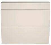 Hängeschuhschrank in cremeweißer Farbe, frontal betrachtet, mit einem Schubfach und zwei Klappen.