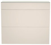 Hängeschuhschrank in cremeweißer Farbe, frontal betrachtet, mit einem Schubfach und zwei Klappen.