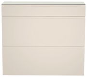 Hängeschuhschrank in cremeweißer Farbe, frontal betrachtet, mit einem Schubfach und zwei Klappen.