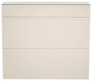Hängeschuhschrank in cremeweißer Farbe, frontal betrachtet, mit einem Schubfach und zwei Klappen.