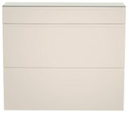 Hängeschuhschrank in cremeweißer Farbe, frontal betrachtet, mit einem Schubfach und zwei Klappen.