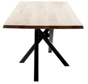 Esstisch 200x100cm mit Holzplatte und schwarzen Metallbeinen, seitliche Perspektive