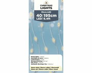 Micro LED Lichterkette mit 40 warmweißen LEDs, 195 cm lang, für den Innenbereich, Produktverpackung in Frontalansicht