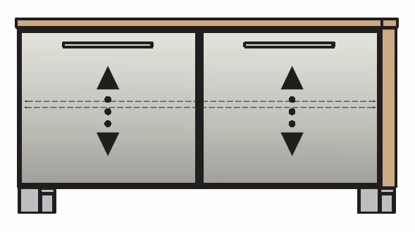 Garderobenbank mit zwei Türen, Frontansicht