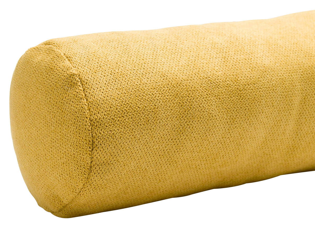 Gelbe Zugluftrolle aus 100% Polyester, seitliche Perspektive