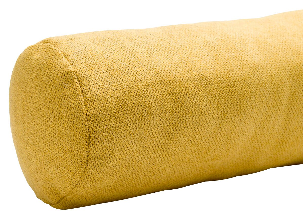 Gelbe Zugluftrolle aus 100% Polyester, seitliche Perspektive