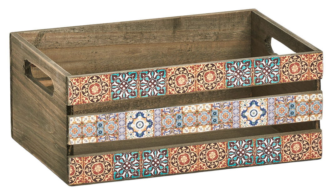Zeller Present Deko-Kiste MOSAIK Holzkiste mit buntem Mosaikmuster, seitliche Perspektive