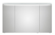 Moderner Spiegelschrank mit drei Türen und integrierter Beleuchtung, Frontalansicht.