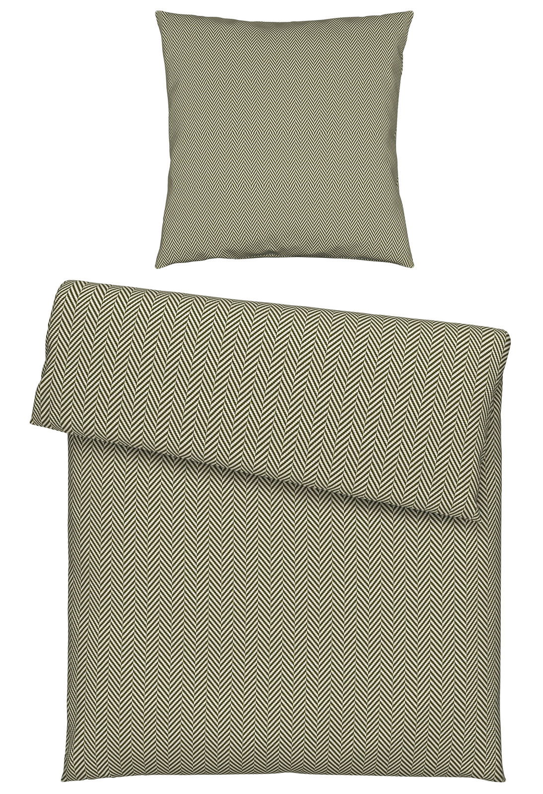 Bettwäsche-Set mit Kissenbezug und Deckenbezug in Fischgrätenmuster, Draufsicht
