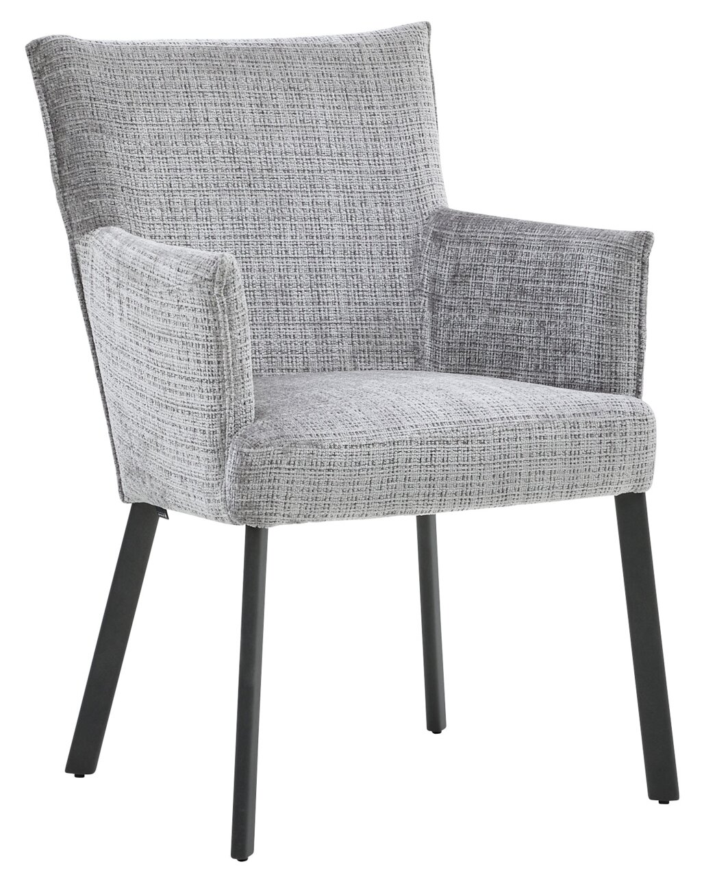Musterring Armlehnstuhl MR NILAN Grauer Armlehnstuhl mit Stoffbezug und schwarzen Metallbeinen, seitliche Perspektive