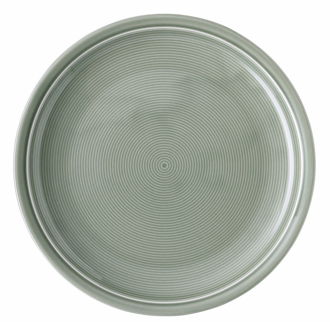 Speiseteller 26 cm in Moosgrün mit konzentrischen Kreismustern, Draufsicht