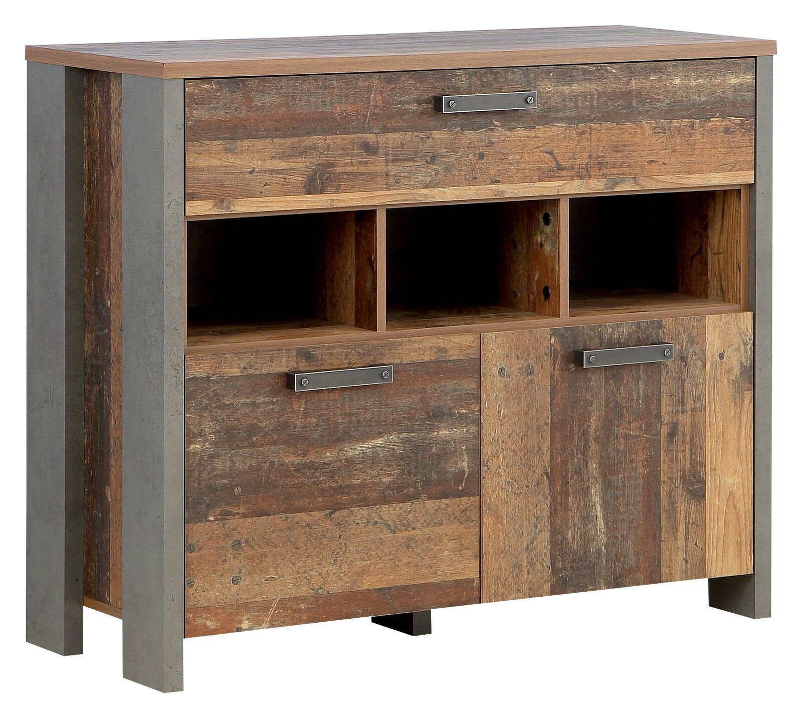 Landscape Kommode CARDIFF Rustikale Kommode aus Holz mit Metallgriffen, seitliche Perspektive