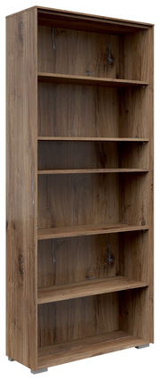 Holz-Aktenregal mit fünf offenen Fächern, seitliche Perspektive