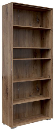 Holz-Aktenregal mit fünf offenen Fächern, seitliche Perspektive