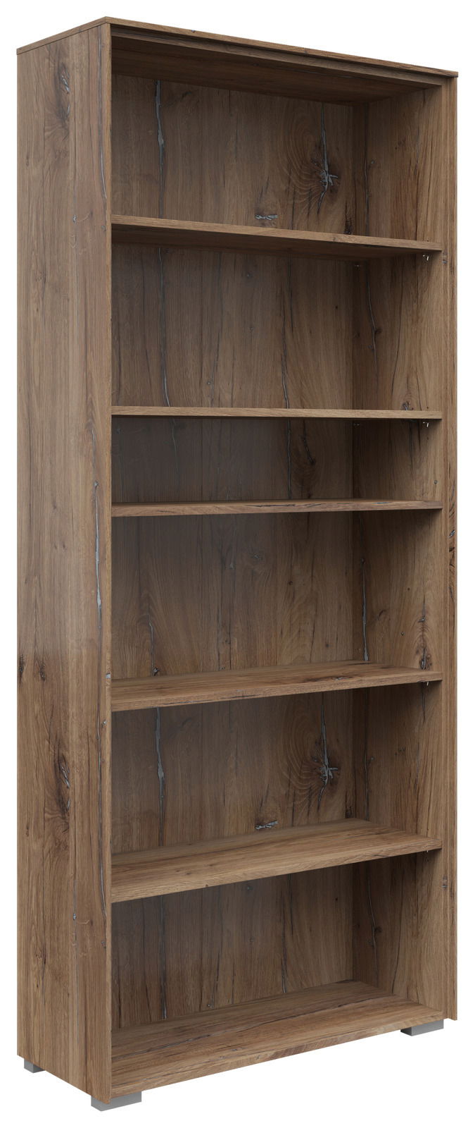 Holz-Aktenregal mit fünf offenen Fächern, seitliche Perspektive