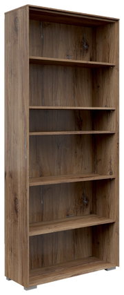 Holz-Aktenregal mit fünf offenen Fächern, seitliche Perspektive
