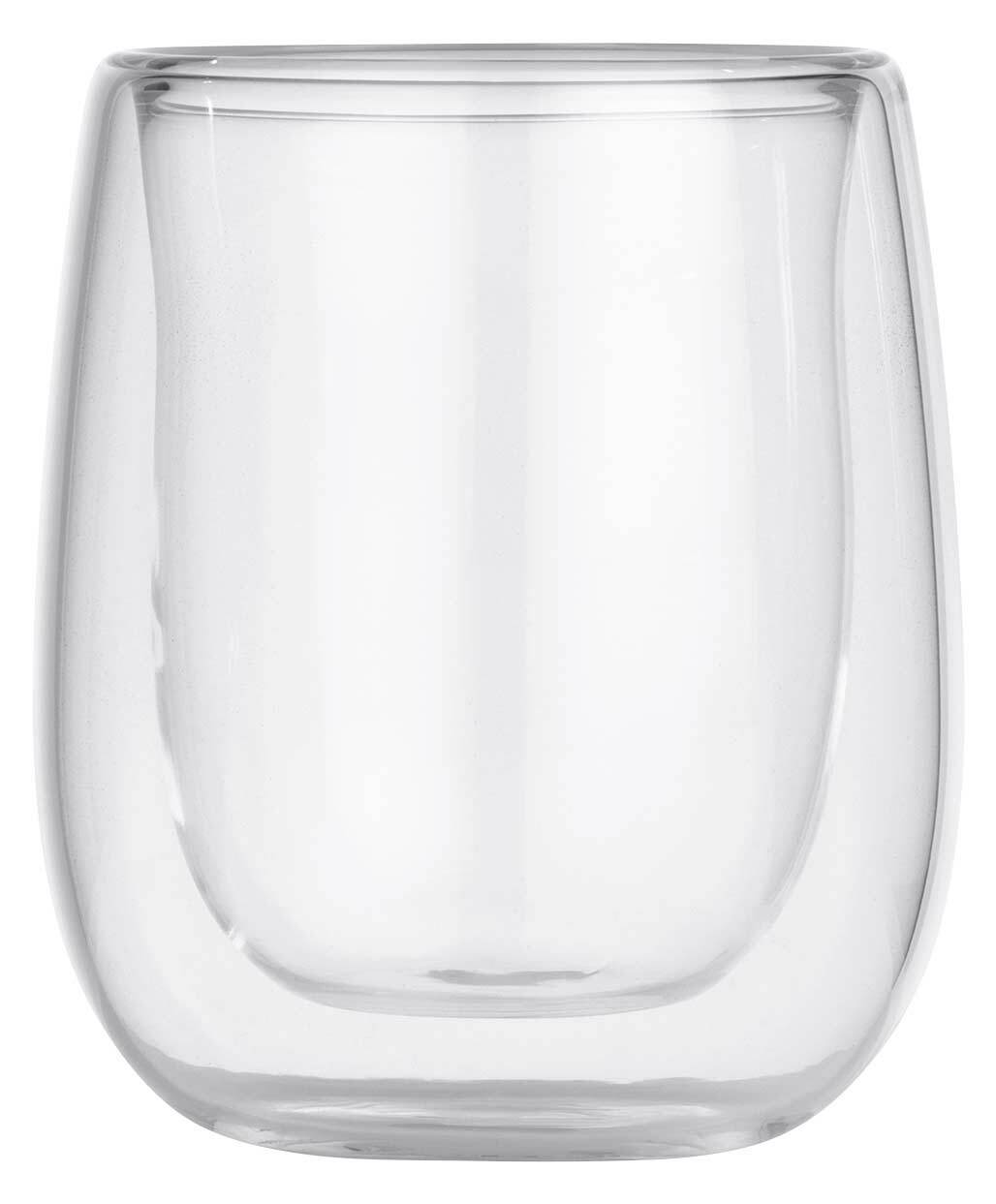 Doppelwandiges Thermoglas für Espresso, frontal fotografiert.