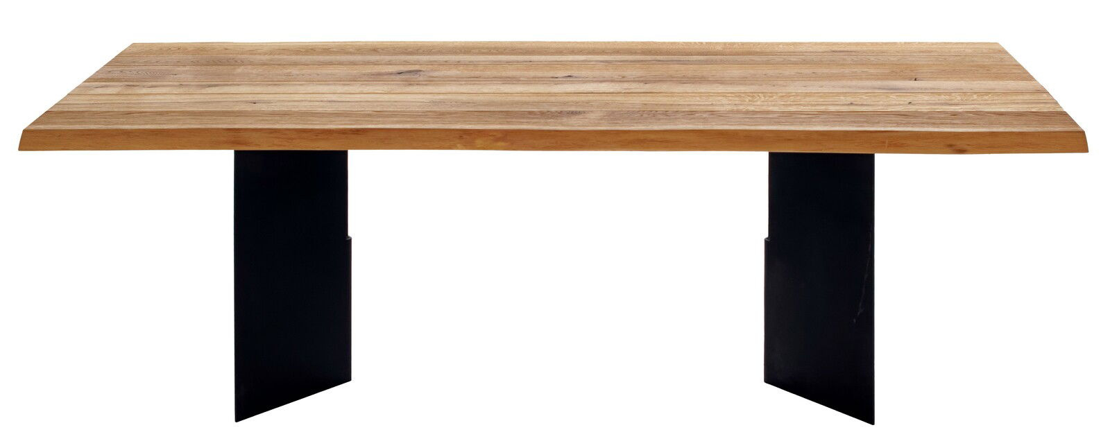 Esstisch aus Holz mit schwarzem Metallgestell, Vorderansicht