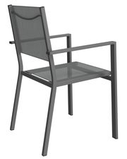 Moderner grauer Stapelsessel aus Metall, Rückansicht