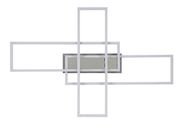 Moderne LED-Deckenleuchte mit geometrischem Design, Ansicht von vorne.