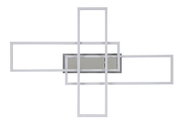 Moderne led-plafondlamp met een geometrisch ontwerp, gezien van voren.