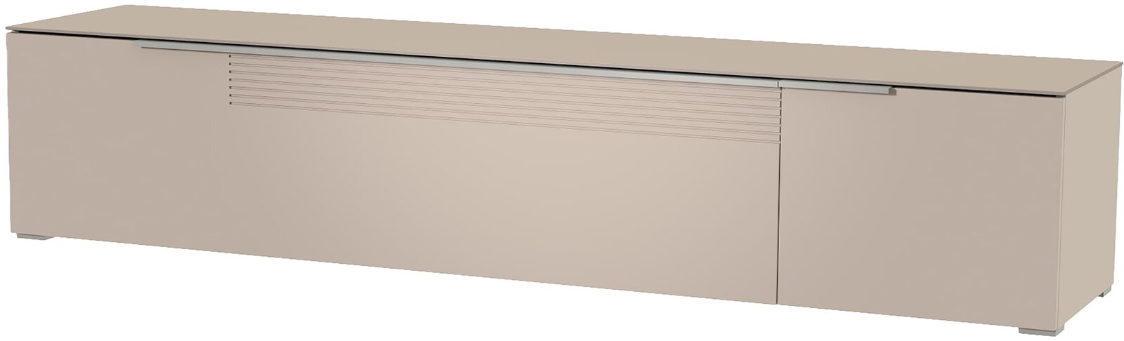 Beiges XL TV-Lowboard mit modernen Linien, seitliche Perspektive