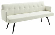 Elegantes, cremefarbenes Sofa mit schwarzen Beinen, seitliche Perspektive