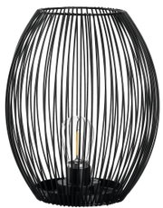 Schwarze LED-Laterne Casolare mit Drahtgestell und sichtbarer Glühbirne, seitliche Perspektive