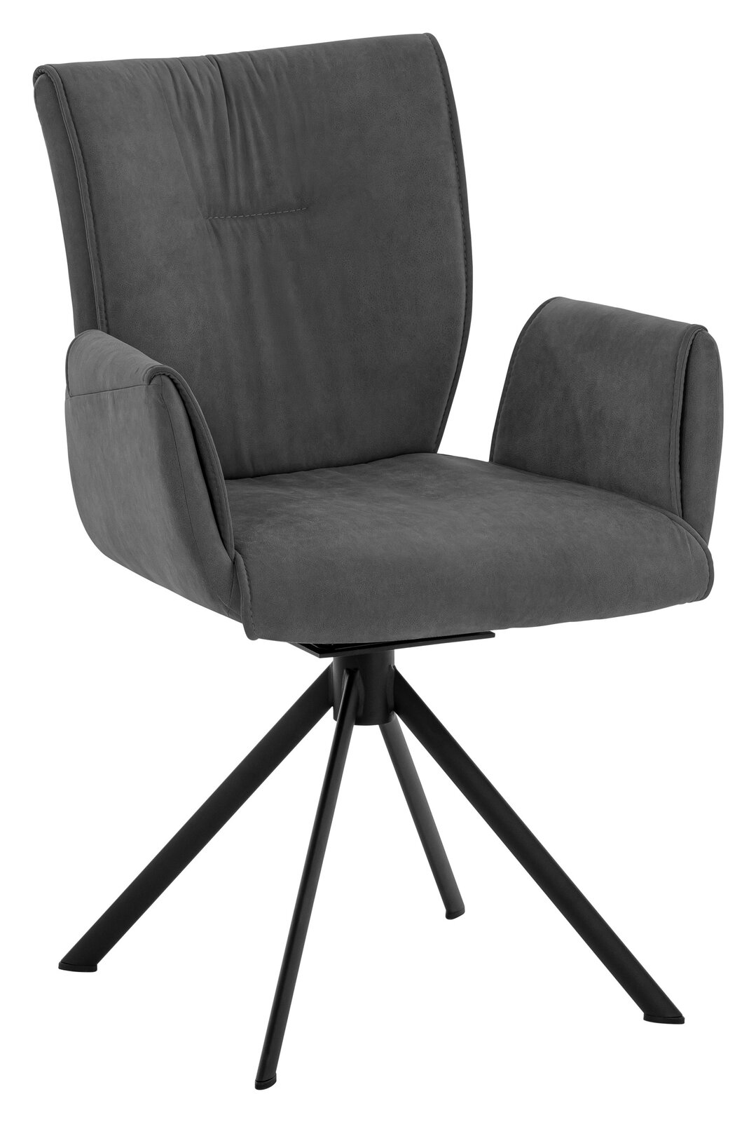 Moderner Sessel der Serie JAZZ von Dieter Knoll in dunklem Stoffbezug mit schwarzem Metallgestell, seitliche Perspektive