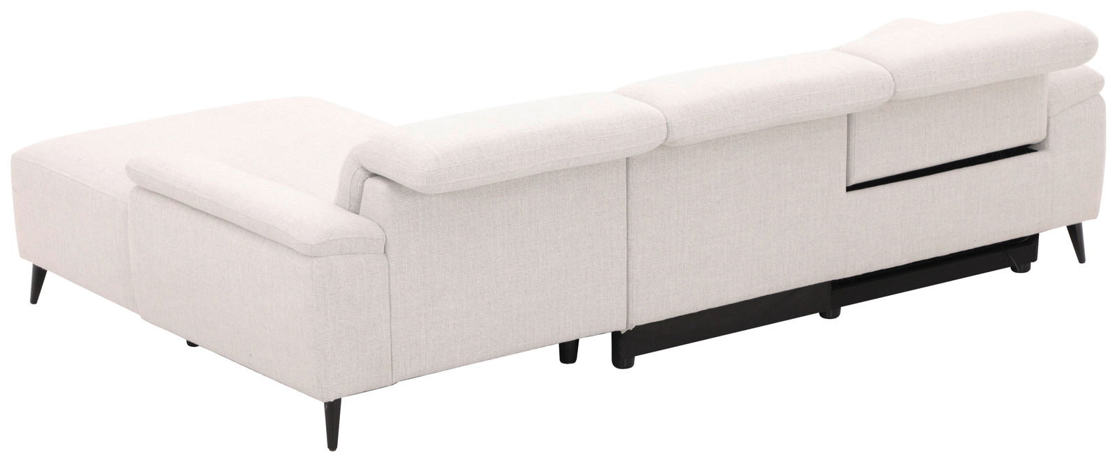 Rückansicht einer hellgrauen Longchairkombination mit schwarzen Beinen.