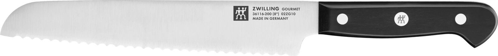 ZWILLING Selbstschärfender Messerblock Gourmet 7-tlg. Küchenmesser mit Wellenschliff und schwarzem Griff, seitliche Ansicht
