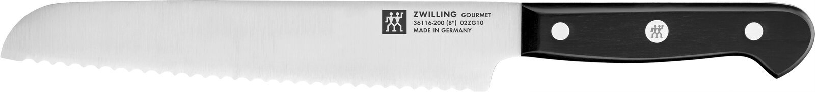 Küchenmesser mit Wellenschliff und schwarzem Griff, seitliche Ansicht