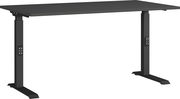 Moderner schwarzer Schreibtisch mit höhenverstellbaren Beinen, seitliche Perspektive