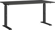 Moderner schwarzer Schreibtisch mit höhenverstellbaren Beinen, seitliche Perspektive
