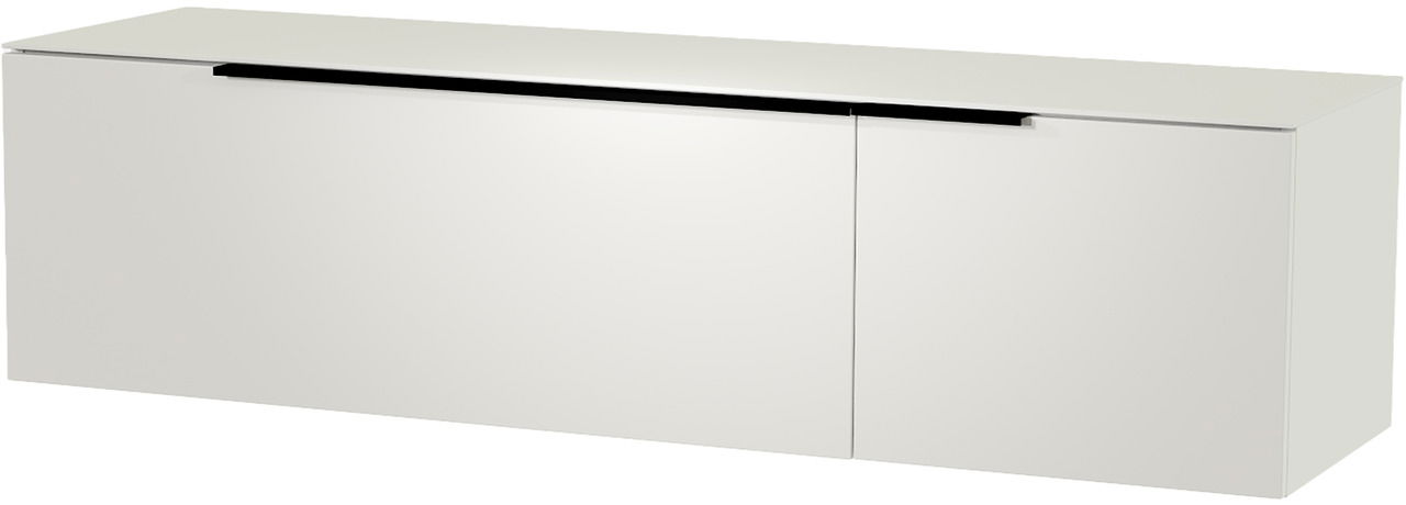 Weißes Hänge-Lowboard mit zwei Türen, seitliche Perspektive