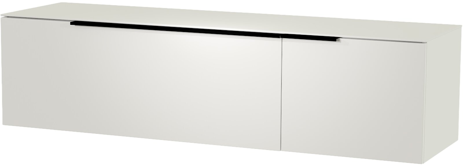 Weißes Hänge-Lowboard mit zwei Türen, seitliche Perspektive