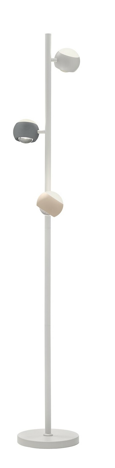 Musterring Stehleuchte CANNON Moderne Stehleuchte mit drei verstellbaren Lampenschirmen in verschiedenen Farben, seitliche Perspektive.