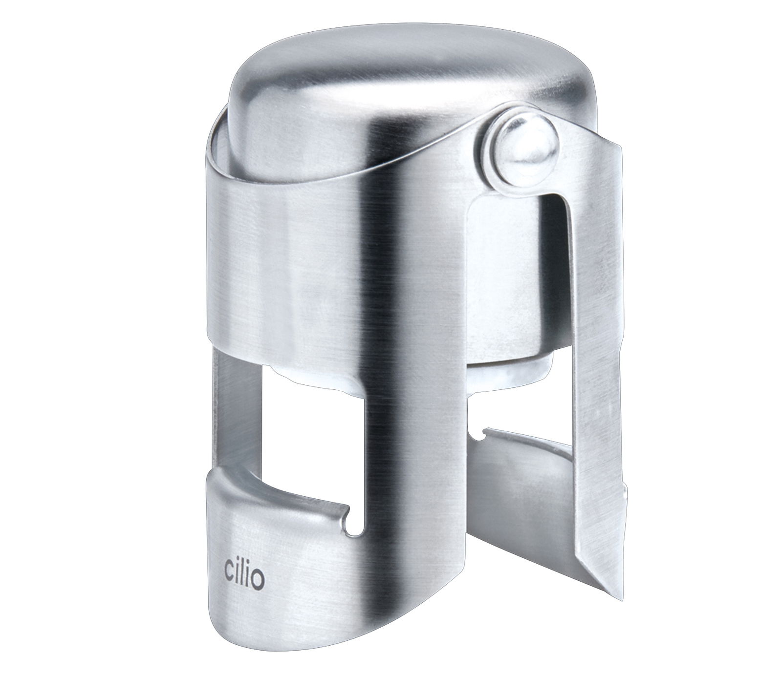 Champagnerflaschenverschluss aus Edelstahl, seitliche Perspektive