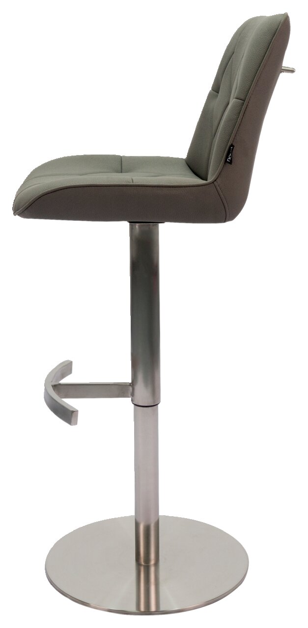 Novel Barhocker HENRY Seitenansicht eines modernen Barhockers mit gepolstertem Sitz und Rückenlehne in Grau, verstellbarem Metallgestell und Fußstütze.