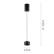 Moderne schwarze Pendelleuchte mit verstellbarer Höhe von 67 bis 220 cm, seitliche Perspektive