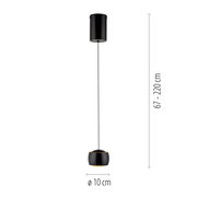 Moderne schwarze Pendelleuchte mit verstellbarer Höhe von 67 bis 220 cm, seitliche Perspektive