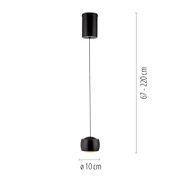 Moderne zwarte hanglamp met een verstelbare hoogte van 67 tot 220 cm, zijaanzicht